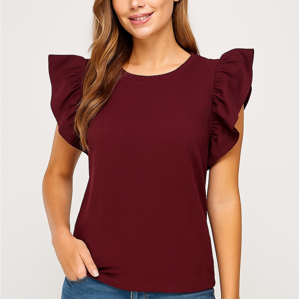 Elegant Maroon Ruffle Sleeve Blouse